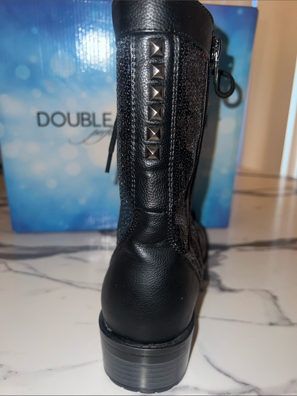 Double Platinum Performancewear Black Lace-Up Boots with Sparkle Side Panels - Picture 5 of 10